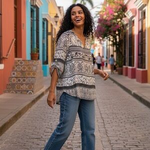 Chico's Monochrome Patterned Blouse